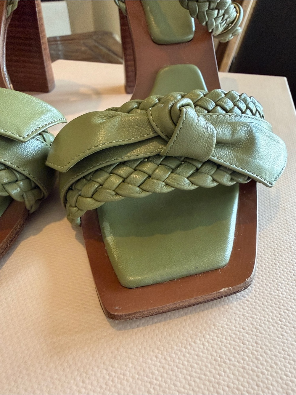 Alexandre Birman Olive Green Leather Block Heel Sandals - Picture 6 of 12